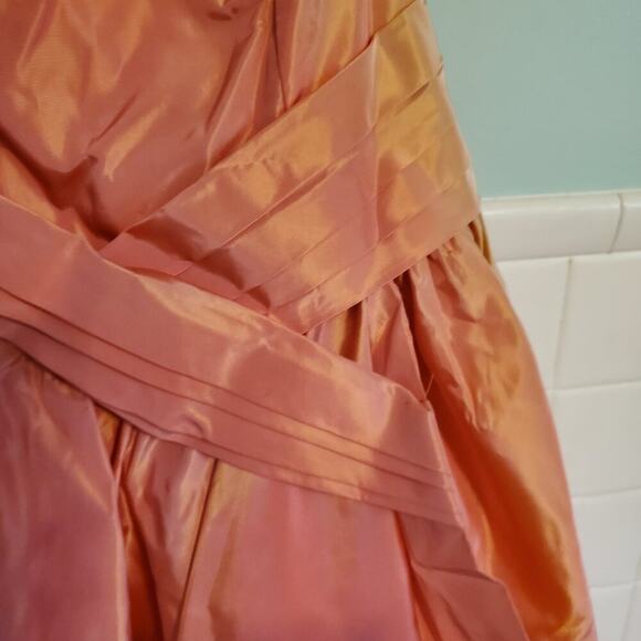 Vintage 80s Peach Ombre Poofy High Low Fit and Flare 3D Floret Prom Dress - Picture 5 of 13